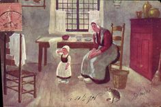 VINTAGE POSTCARD Fantasy Child wife Cat