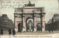 VINTAGE POSTCARD Paris Arc de Triomphe of the Victoire Places Carousel
