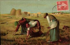 VINTAGE POSTCARD Fantaisie Millet Glaneuses Publicite Paul Mignon Ferte Fresnel Decorates Coordonnerie