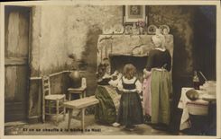 VINTAGE POSTCARD Fantasy And one heats themselves with the log of No5el Enfants