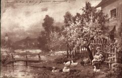 VINTAGE POSTCARD Fantasy Woman with the farm