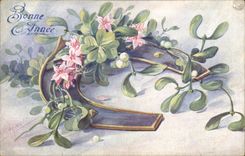 VINTAGE POSTCARD Fantaisie Flowers Horseshoe GUI Happy New Year