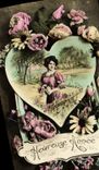 VINTAGE POSTCARD Fantasy Happy Woman Heart Year