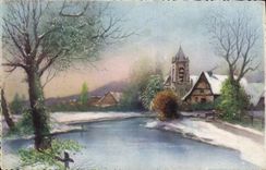 VINTAGE POSTCARD Fantasy Small village