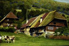 CPA Fantaisie Maison Attelage Boeufs 