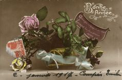 VINTAGE POSTCARD Fantasie Flowers Happy New Year