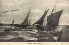 CPA Cotes De L'ocean Rentree par gros temps Bateaux Cachet Vainxains