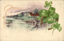 CPA Fantaisie Fleurs Trefle Fer a cheval