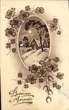 VINTAGE POSTCARD Fantaisie Clover Horseshoe Happy New Year