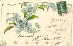 VINTAGE POSTCARD Good and Happy Year Flowers