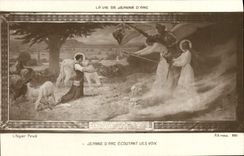 VINTAGE POSTCARD Jeanne d' Arc Listening to the Voices life of Jeanne of arc Goat Lamb Sheep Cow