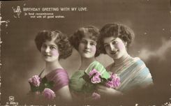 VINTAGE POSTCARD Birthday Greeting With My Love Woman