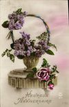 CPA Heureux Anniversaire Fleurs
