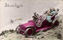 VINTAGE POSTCARD Automobile Fantasy Woman Happy New Year