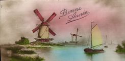 VINTAGE POSTCARD Fantasy Happy New Year Windmill Boat