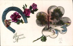 CPA Fantaisie Fleurs Fer a cheval