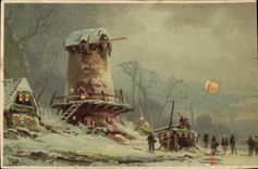 CPA Fantaisie Moulin a vent sous la neige