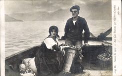 VINTAGE POSTCARD Fantasy Living room 1907 With the Italian lakes Courteous Gustave