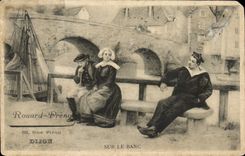 VINTAGE POSTCARD Fantasy On the bench Rouard Street Piron Dijon