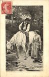 VINTAGE POSTCARD With the feeding trough Horse