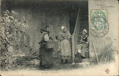 CPA Scenes champetres Un bout de causette Folklore