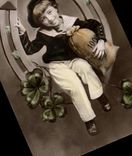 VINTAGE POSTCARD Happy New Year Child Clover Horseshoe