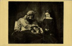 VINTAGE POSTCARD Rembrandt Cassel Picture gallery Jacob blessing wire of Joseph