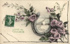 CPA Fantaisie Fleurs Fer a cheval