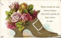 CPA Fantaisie Fleurs Chaussure