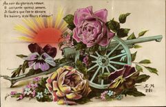VINTAGE POSTCARD Fantasy Flowers Canon Militaria
