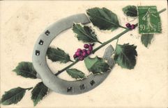 CPA Fantaisie Fleurs Fer a cheval