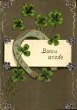 CPA Fantaisie Fleurs Trefles Fer a cheval
