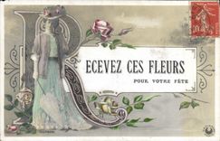 VINTAGE POSTCARD Fantasy Flowers Revevez Woman these flowers