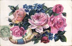 CPA Fantaisie Fleurs Corne d'abondance