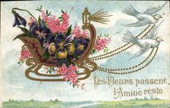 CPA Fantaisie Fleurs Colombes Traineau 