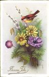 VINTAGE POSTCARD Fantasy Flowers Bird