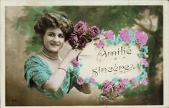 VINTAGE POSTCARD Fantasy Flowers Woman