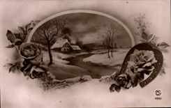 VINTAGE POSTCARD Fantaisie Flowers Horseshoe