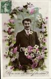 VINTAGE POSTCARD Fantasy Flowers Man