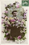 VINTAGE POSTCARD Fantasy Flowers Man