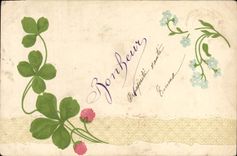 VINTAGE POSTCARD Fantaisie Flowers Clover Horseshoe