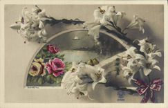 VINTAGE POSTCARD Fantasy Flowers Birds