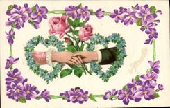 CPA Fantaisie Fleurs Coeur Mains