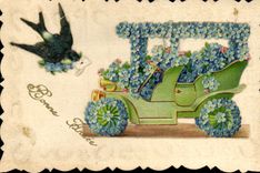 CPA Fantaisie Fleurs Automobile Hirondelle
