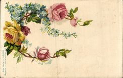 CPA Fantaisie Fleurs Rose jaune Myosotis