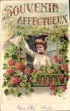 VINTAGE POSTCARD Fantasy Flowers Woman