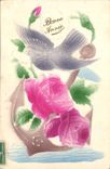 CPA Fantaisie Fleurs Colombe Ancre de marine