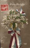 CPA Fantaisie Fleurs Muguet Drapeau