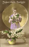 CPA Fantaisie Fleurs Femme Muguet