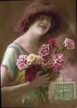VINTAGE POSTCARD Fantasy Flowers Woman